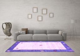 Machine Washable Abstract Purple Contemporary Area Rugs in a Living Room, wshcon2822pur