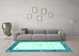 Machine Washable Abstract Turquoise Contemporary Area Rugs in a Living Room,, wshcon2822turq