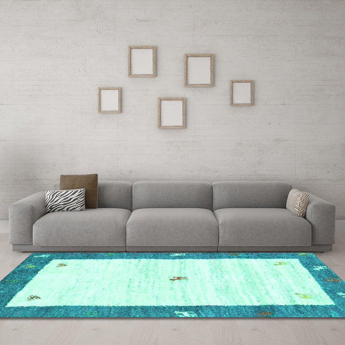 Machine Washable Abstract Turquoise Contemporary Area Rugs in a Living Room,, wshcon2822turq