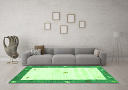 Machine Washable Abstract Green Contemporary Area Rugs in a Living Room,, wshcon2822grn