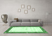 Machine Washable Abstract Emerald Green Contemporary Area Rugs in a Living Room,, wshcon2822emgrn