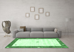 Machine Washable Abstract Emerald Green Contemporary Area Rugs in a Living Room,, wshcon2822emgrn
