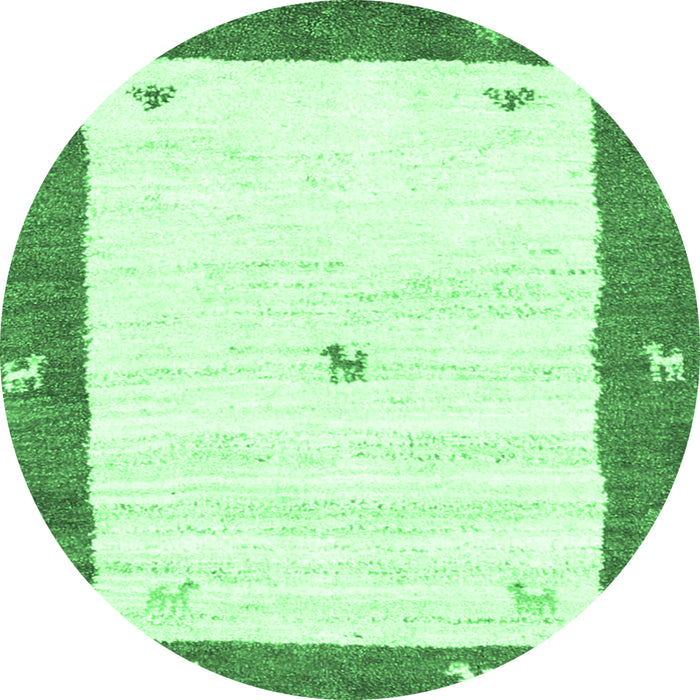Round Machine Washable Abstract Emerald Green Contemporary Area Rugs, wshcon2822emgrn
