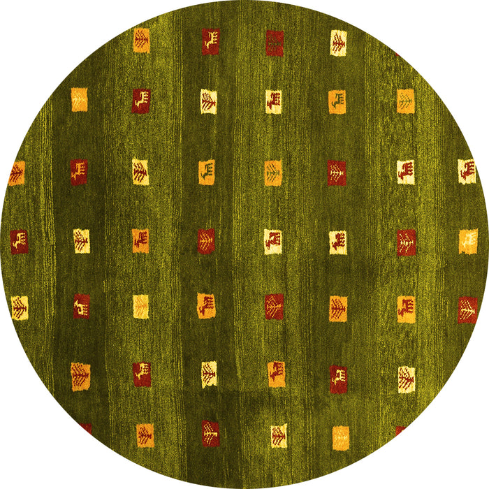 Round Machine Washable Abstract Yellow Contemporary Rug, wshcon2823yw