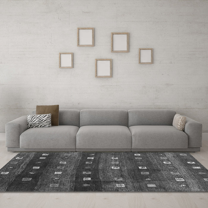 Machine Washable Abstract Gray Contemporary Rug in a Living Room,, wshcon2823gry