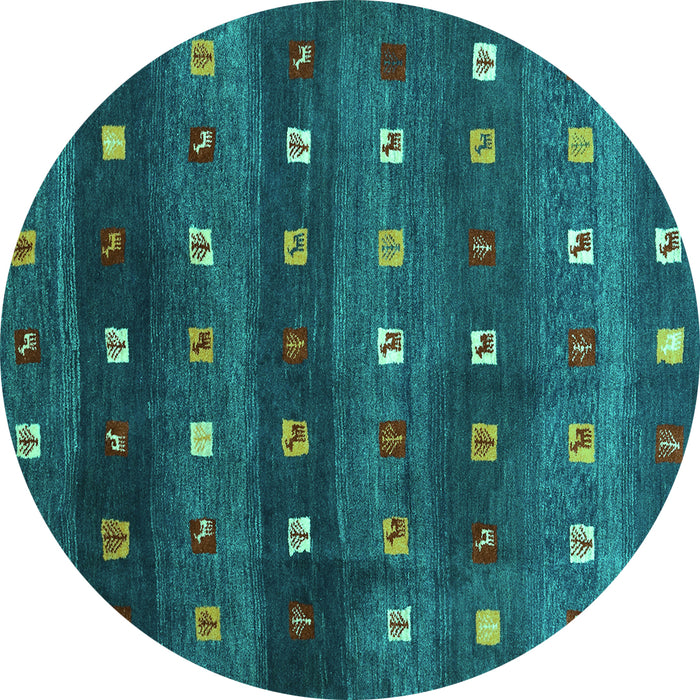 Round Machine Washable Abstract Turquoise Contemporary Area Rugs, wshcon2823turq