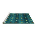 Sideview of Machine Washable Abstract Turquoise Contemporary Area Rugs, wshcon2823turq