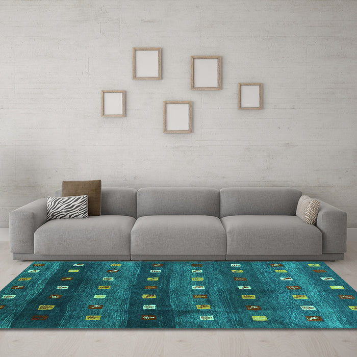 Machine Washable Abstract Turquoise Contemporary Area Rugs in a Living Room,, wshcon2823turq