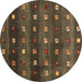 Round Machine Washable Abstract Brown Contemporary Rug, wshcon2823brn