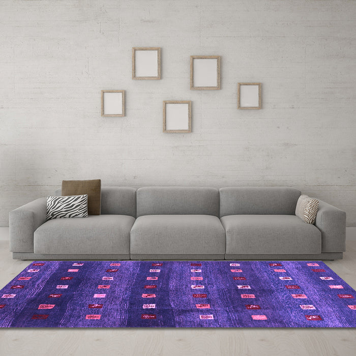 Machine Washable Abstract Purple Contemporary Area Rugs in a Living Room, wshcon2823pur