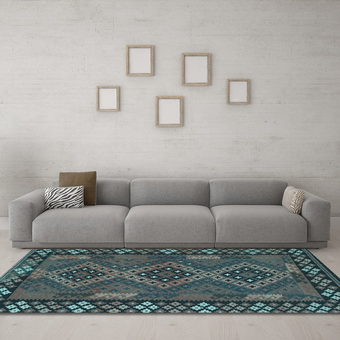 Machine Washable Southwestern Light Blue Country Rug in a Living Room, wshcon2824lblu