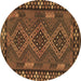 Round Machine Washable Southwestern Brown Country Rug, wshcon2824brn