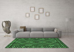 Machine Washable Southwestern Emerald Green Country Area Rugs in a Living Room,, wshcon2824emgrn