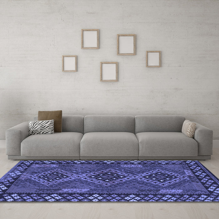 Machine Washable Southwestern Blue Country Rug in a Living Room, wshcon2824blu