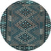 Round Machine Washable Southwestern Light Blue Country Rug, wshcon2824lblu