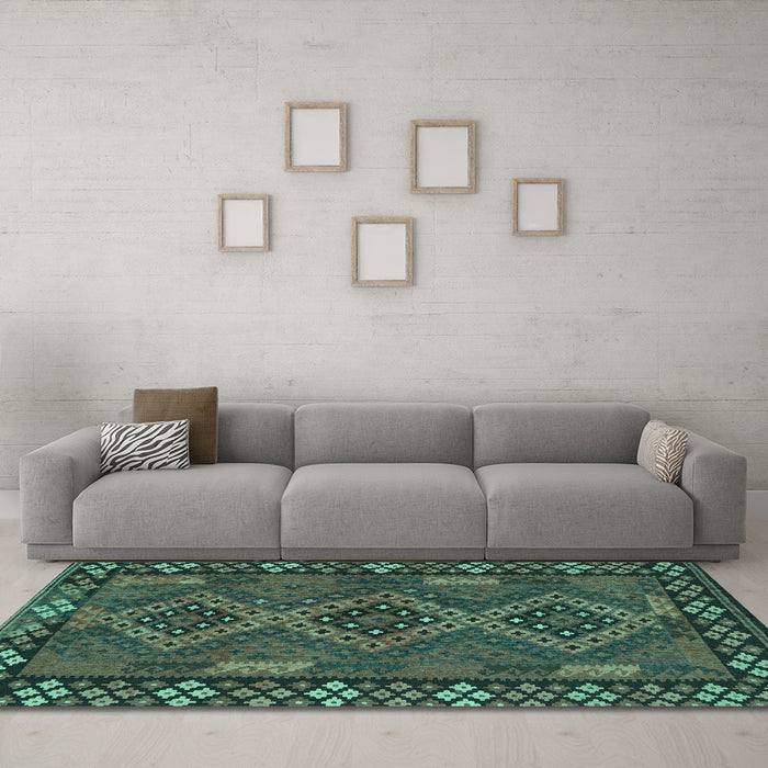Machine Washable Southwestern Turquoise Country Area Rugs in a Living Room,, wshcon2824turq