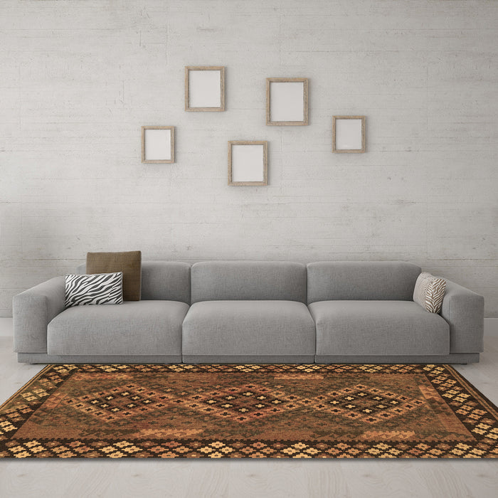 Machine Washable Southwestern Brown Country Rug in a Living Room,, wshcon2824brn