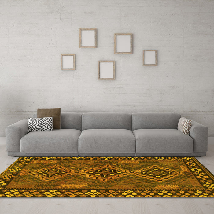 Machine Washable Southwestern Yellow Country Rug in a Living Room, wshcon2824yw