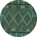 Round Southwestern Turquoise Country Rug, con2824turq