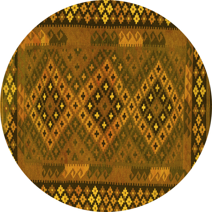 Round Machine Washable Southwestern Yellow Country Rug, wshcon2824yw