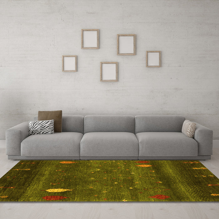 Machine Washable Abstract Yellow Contemporary Rug in a Living Room, wshcon2825yw