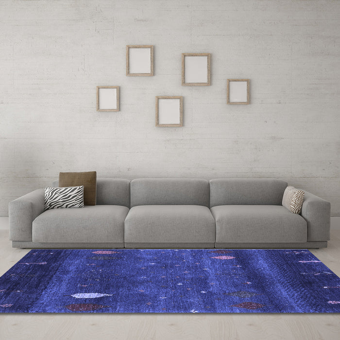 Machine Washable Abstract Blue Contemporary Rug in a Living Room, wshcon2825blu