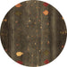 Round Abstract Brown Contemporary Rug, con2825brn