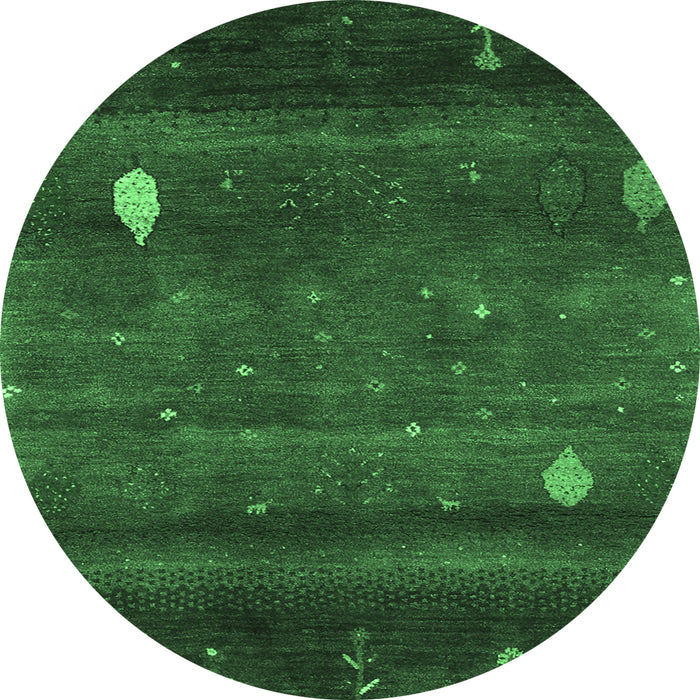 Round Machine Washable Abstract Emerald Green Contemporary Area Rugs, wshcon2825emgrn