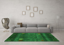Machine Washable Abstract Green Contemporary Area Rugs in a Living Room,, wshcon2825grn
