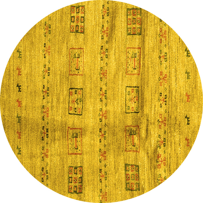 Round Abstract Yellow Contemporary Rug, con2826yw