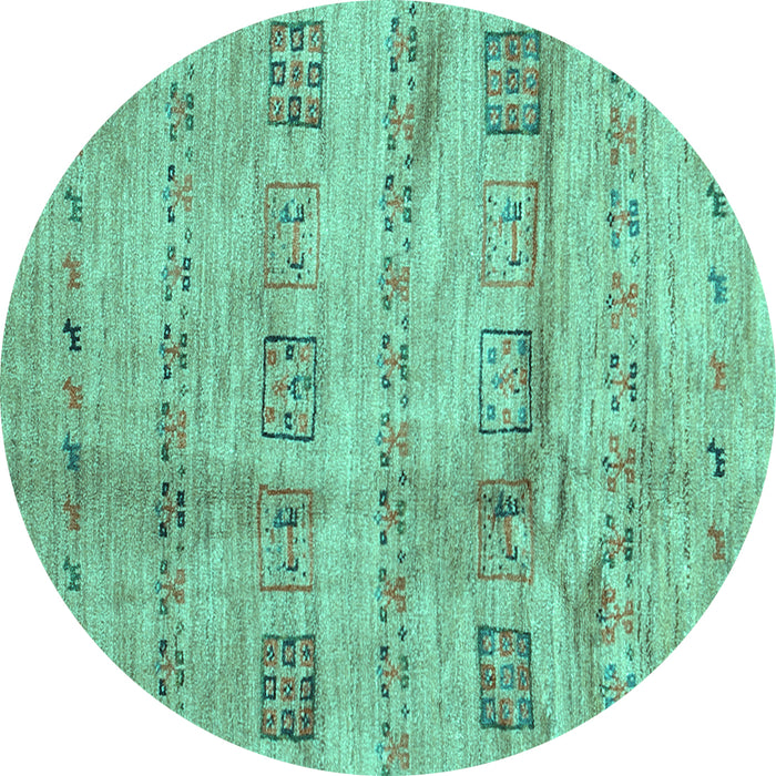 Round Abstract Turquoise Contemporary Rug, con2826turq