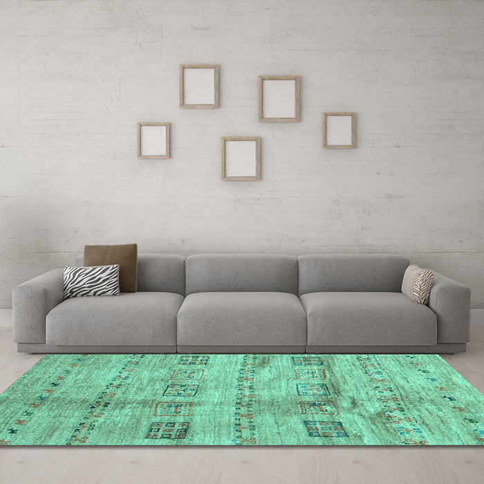 Machine Washable Abstract Turquoise Contemporary Area Rugs in a Living Room,, wshcon2826turq