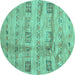 Round Machine Washable Abstract Turquoise Contemporary Area Rugs, wshcon2826turq