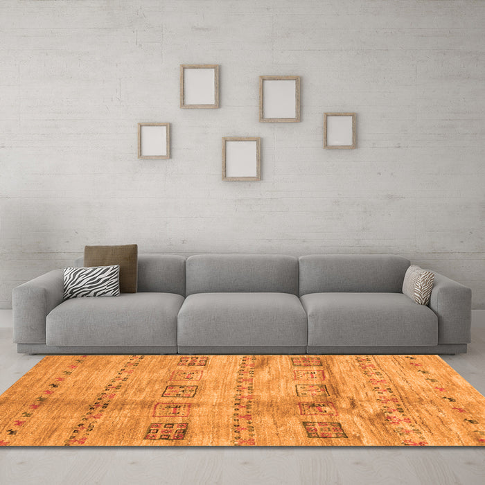 Machine Washable Abstract Orange Contemporary Area Rugs in a Living Room, wshcon2826org