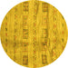 Round Machine Washable Abstract Yellow Contemporary Rug, wshcon2826yw