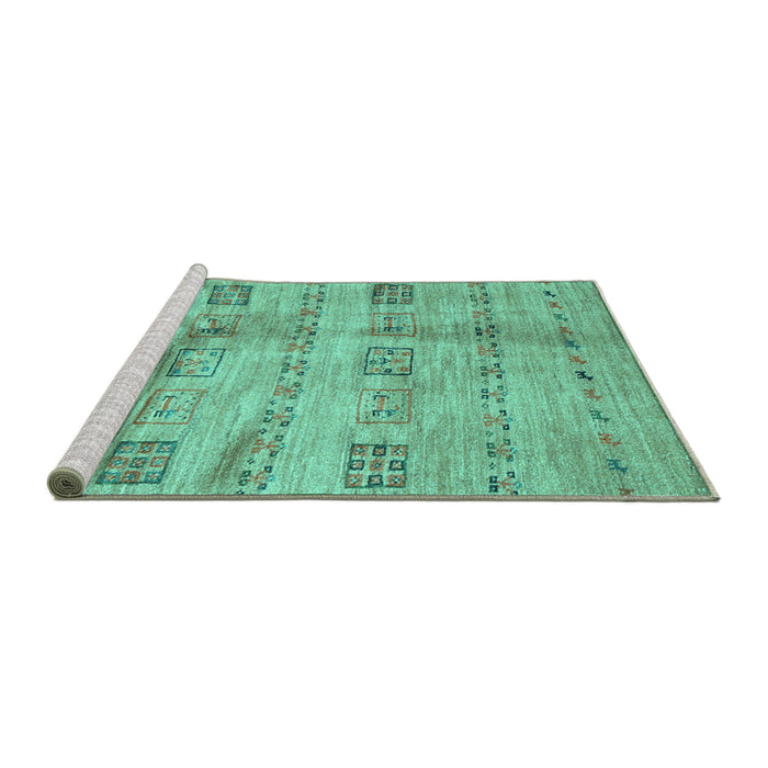Sideview of Machine Washable Abstract Turquoise Contemporary Area Rugs, wshcon2826turq