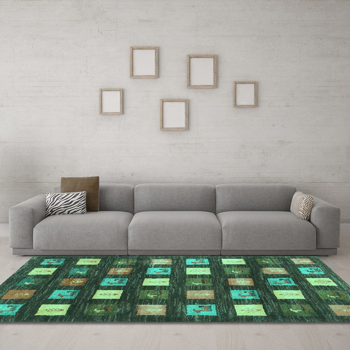 Machine Washable Abstract Turquoise Contemporary Area Rugs in a Living Room,, wshcon2827turq