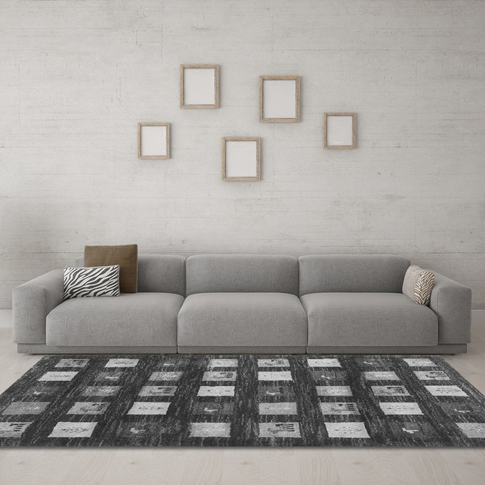 Machine Washable Abstract Gray Contemporary Rug in a Living Room,, wshcon2827gry