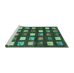 Sideview of Machine Washable Abstract Turquoise Contemporary Area Rugs, wshcon2827turq