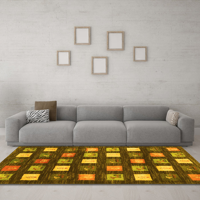 Machine Washable Abstract Yellow Contemporary Rug in a Living Room, wshcon2827yw