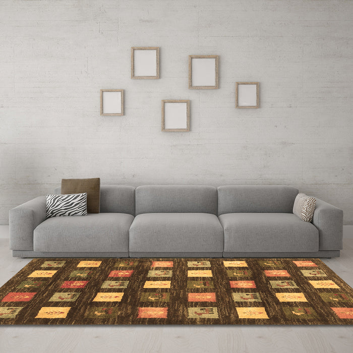 Machine Washable Abstract Brown Contemporary Rug in a Living Room,, wshcon2827brn