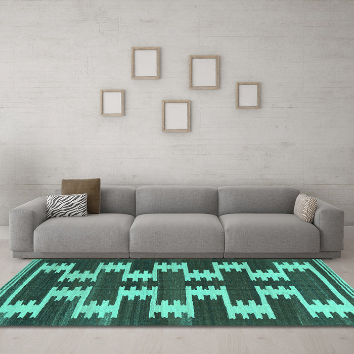 Machine Washable Abstract Turquoise Contemporary Area Rugs in a Living Room,, wshcon2828turq