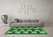 Machine Washable Abstract Emerald Green Contemporary Area Rugs in a Living Room,, wshcon2828emgrn