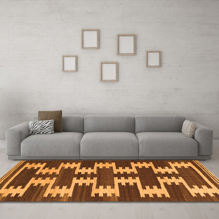 Machine Washable Abstract Orange Contemporary Area Rugs in a Living Room, wshcon2828org