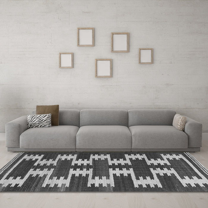 Machine Washable Abstract Gray Contemporary Rug in a Living Room,, wshcon2828gry