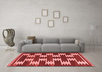 Machine Washable Abstract Red Contemporary Rug, wshcon2828red