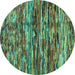 Round Machine Washable Southwestern Turquoise Country Area Rugs, wshcon2829turq