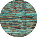 Round Machine Washable Southwestern Light Blue Country Rug, wshcon2829lblu