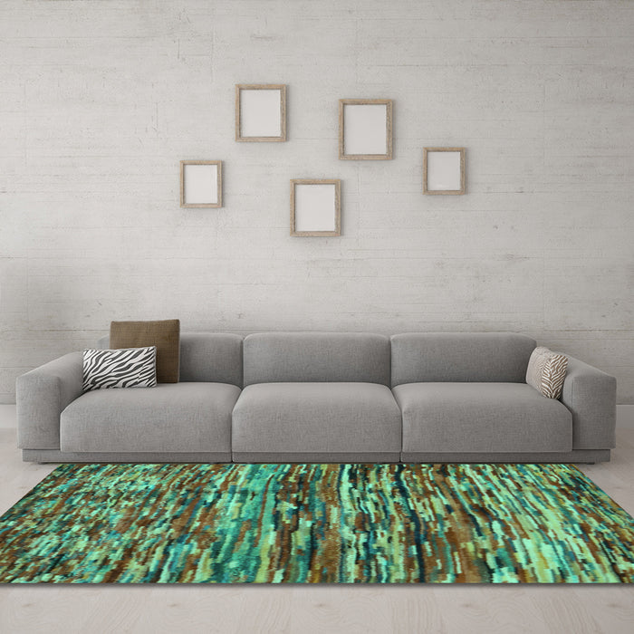 Machine Washable Southwestern Turquoise Country Area Rugs in a Living Room,, wshcon2829turq