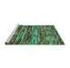 Sideview of Machine Washable Southwestern Turquoise Country Area Rugs, wshcon2829turq